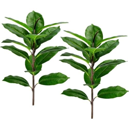 2Pcs Faux Banana Tree Tropical Monstera Leaf Fake Turtle Large Palm Leaves Fern Fake Green Bushes Shrubs Greenery Decor-ABUX