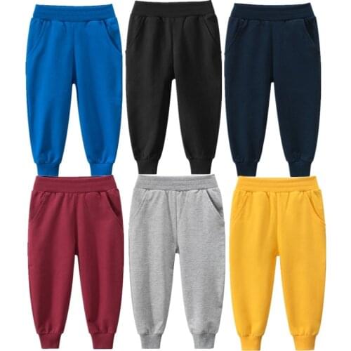 1 2 3 4 5 6 7 8 9 Years Boys Long Sport Pants Children Girls 100% Cotton Solid Trousers Spring Autumn Casual Sweatpants