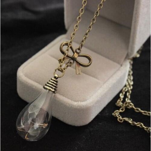 50pcs Dandelion Dry Flower Round Bottom Glass Vial Necklace glass Bubble Vase Necklace