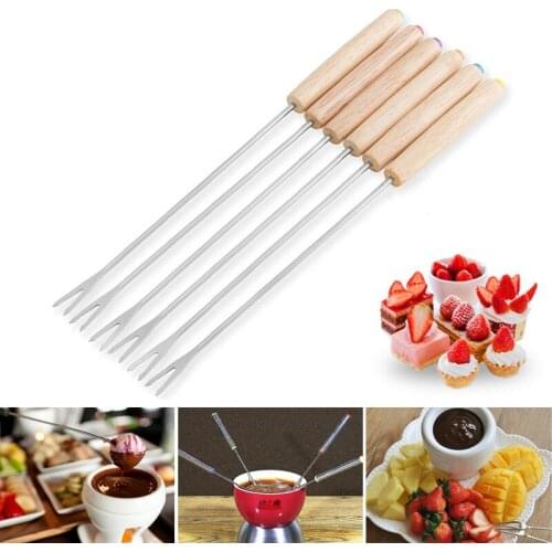 6Pcs/set Stainless Steel Chocolate Fork Hot Pot Forks Chopsticks Butter Cheese Fruit Dessert Fondue Melting Skewer Kitchen Tools