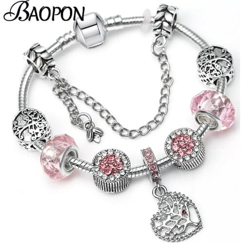 BAOPON 2019 Hot Sale DIY Charm Bracelet for Women Love Heart Beads Fashion Jewelry Fit Original Fine Bracelets Gift