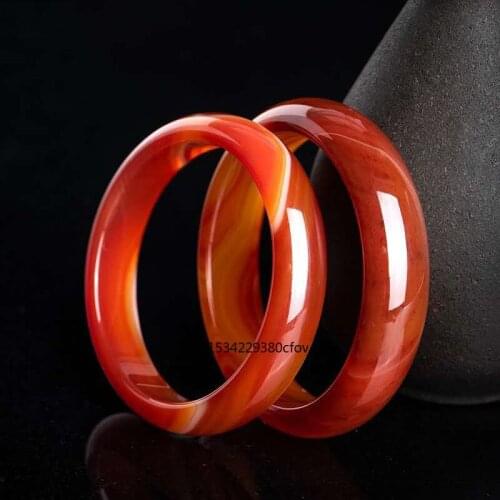 Natural Chalcedony Agate Red Bangle Bracelet Fashion Charm Jewellery Accessories Hand-Carved Amulet Gifts Women Men