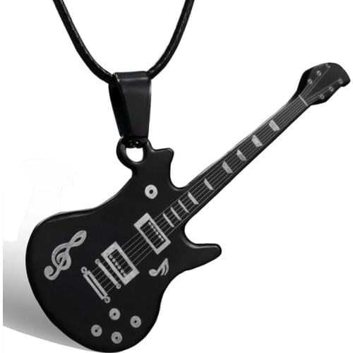 Fashion Stainless Steel Guitar Pendant Necklace For Men Women Punk Rope Chain Choker 8 Styles Boy Party Rock Jewelry Gifts
