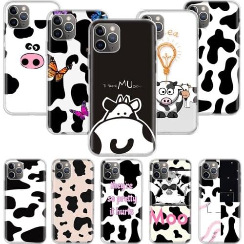 Cow Pattern Black White Case for Apple iphone 11 12 Mini Pro XS Max XR X 7 8 6 6S Plus 5 5S SE 10 Ten Gift Silicone Phone Cover