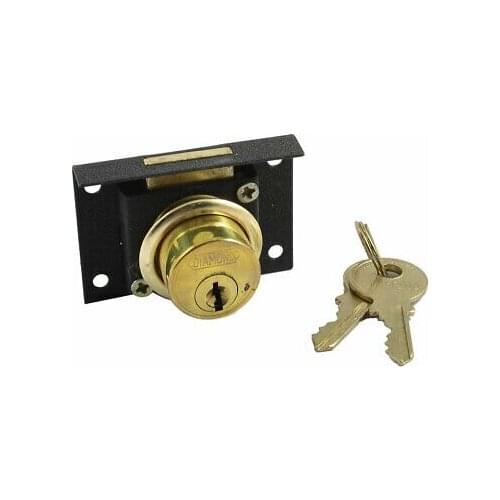 Drawer Cabinet Metal Deadbolt Cylinder Locking Lock Black Gold Tone