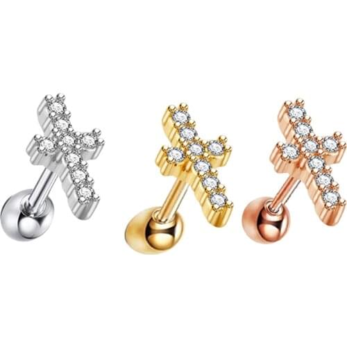 Surgical Steel Prong Set Zircon Crystal Ear Cartilage Tragus Helix Piercing Bar Top Upper Stud Earring Tunnel Plugs 16g