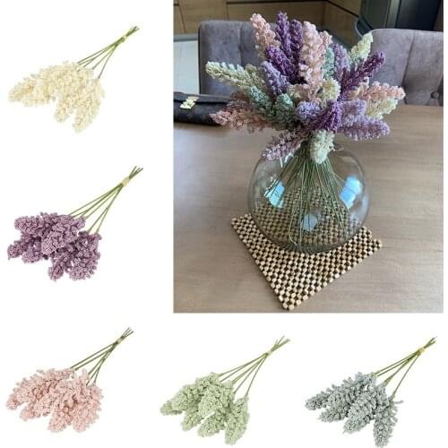 6Pcs /Bundle PE Lavender Artificial Flowers Granules Foam Berry Spike Wedding Decor Plants Vases For Home Decor Accessories