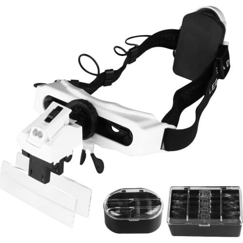 KKmoon 5/10/15/20X Magnifying Headset Mounted Jewelry Loupe Magnifier with Multiple Lens 2 LED Lights Adjustable Headband Tool