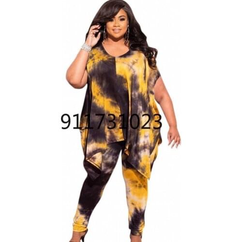 2 Piece Set African Clothes Women 4XL Plus Size Long Tops And Pant Suits Summer Fashion Tie Dye Casual African Two Piece Outfits