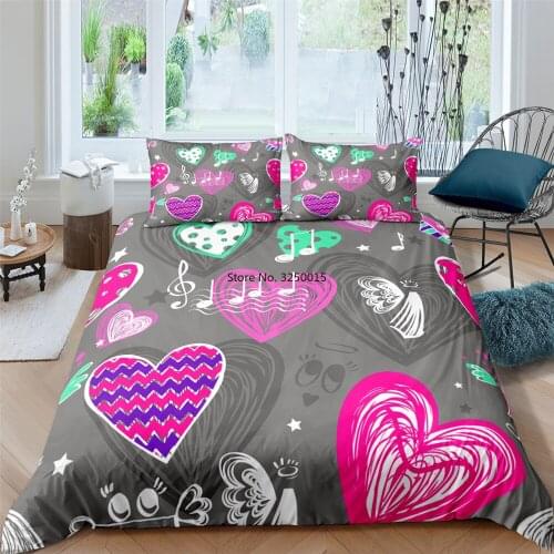 Valentine Beautiful Pink Love Heart Printing Bedding Set Christmas Duvet Cover&Pillowcase Girls Bedroom Decoration Dropshipping