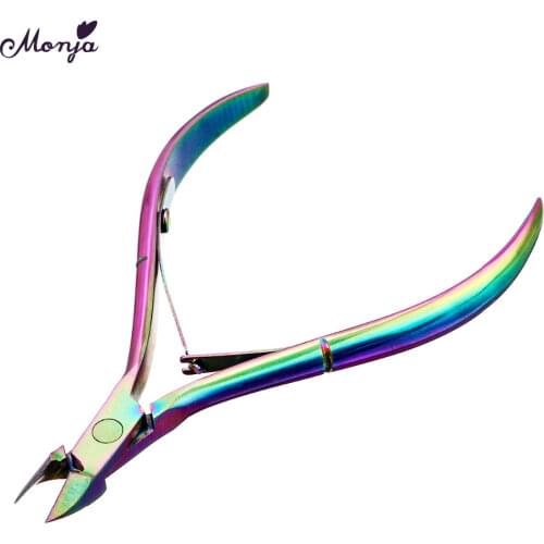 Monja Nail Art Colorful Stainless Steel Cuticle Pusher Scissors Dead Skin Remove Cleaning Nipper Manicure Tools