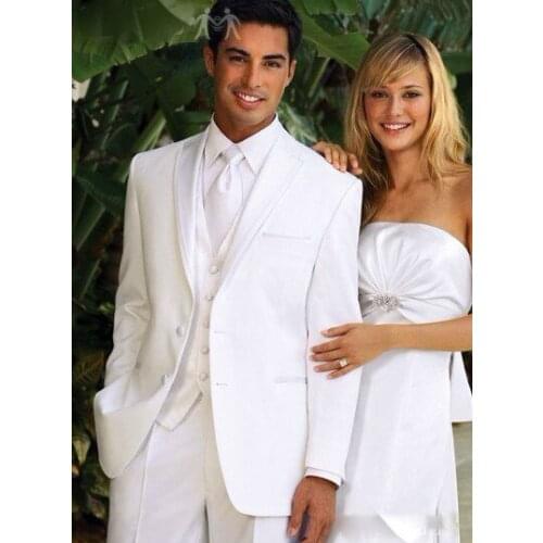 2015 Mens Suits Jacket Pants Formal Dress Men Suit 2 Buttons Men Wedding Suits White Groom Tuxedos (jacket+pants+vest+tie))