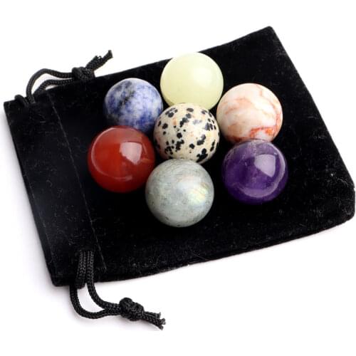 7pcs/SET Natural Crystal Chakra Beads 2cm Spheres Amethyst Round Ball Agate Gemstones Healing Birthday Gift Home Decor