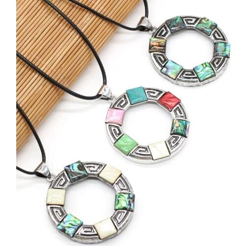 Exquisite Round Natural Shell Pendant Necklace Big Hole Abalone Shell Pendant Necklace for Jewerly Gift Length 55+5cm 45x45mm