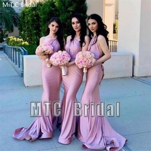 Dusty Rose Mermaid One Shoulder Bridesmaid Dresses Long Wedding Guest Dress Plus Size Maid Of Honor Gowns Wholesale