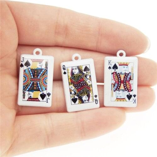 JulieWang 3pcs Poker Card Pattern Charms White Zinc Alloy Enamel J Q K Pendants DIY Earrings Jewelry Making Accessory 26*15mm