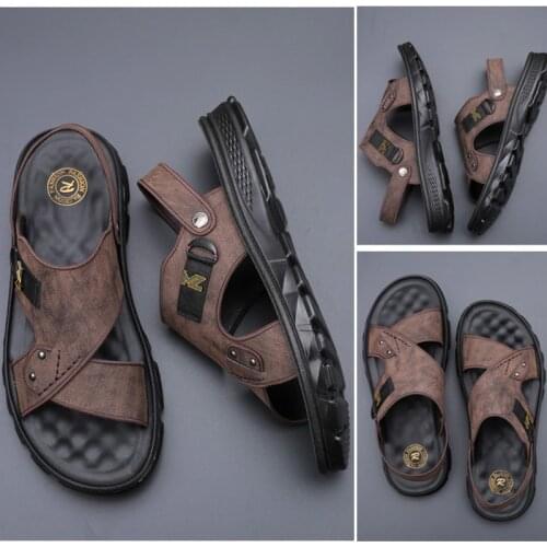 Man Sandal Casual Shoes Male Outdoor Leather Sandals Soft Sole Sandy Beach Anti-slip Thick Bottom Slippers Zapatillas De Hombre