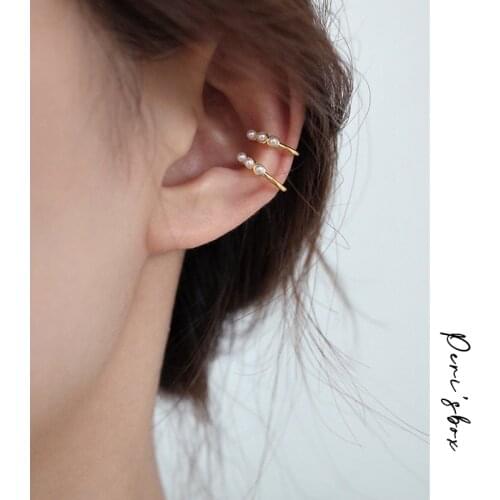 PerisBox 10mm Triple Pearls Tiny Clip Earrings Without Piercing Dainty White Beaded Ear Cuff for Women Minimal Clip On Earrings