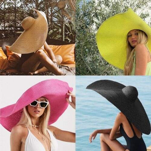 Ins Handmade Women‘s Straw Hat Summer Oversized Brimmed Anti-ultraviolet Sun Protection Sun Hat Beach Holiday Foldable Hats