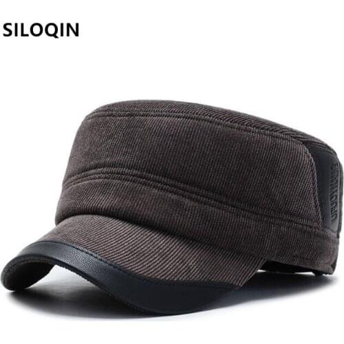 SILOQIN Mens Thermal Army Military Hats New Winter Thick Warm Cotton Earmuffs Hat For Men Flat Cap Adjustable Size Sports Caps