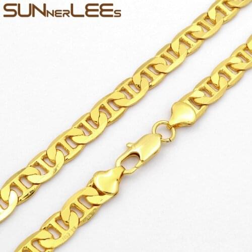 SUNNERLEES Fashion Jewelry Gold Color Necklace Curb Cuban Link Chain For Mens Womens Gift C58 N
