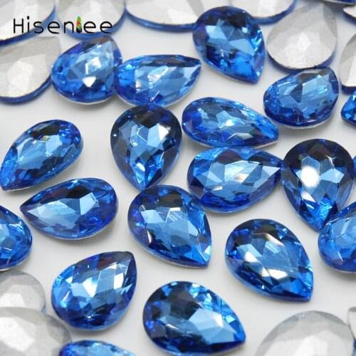 Light Blue color Glass Rhinestones Pointback Teardrop Shape Art Adornment Crystal For Madam Nails/Clothes DIY Fashion Style