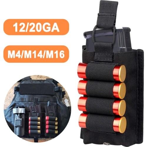 Tactical Molle Mag Pouch Rifle Magazine Holder Open-Top Single Stacker Magazine Pouch with 4 Rounds 12G Shotshell Holder for M4