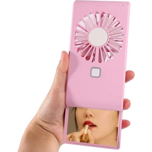 Makeup Mirror Electric Fan Outdoor Hanging Neck Pocket Table Mini Fan Usb Charging Small Fan with Sliding Cover Hidden Mirror