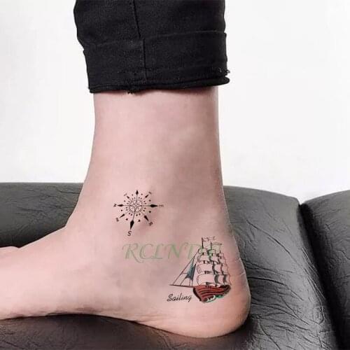 Waterproof Temporary Tattoo Sticker sailing ship Compass Fake Tatto Flash Tatoo Tatouage hand foot arm For Men Women girl