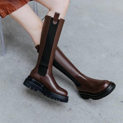 2021 Newest Genuine Leather Shoes Women Riding Boots Fashion Cool Western Platform Shoes Women Knee High Boots Ladies