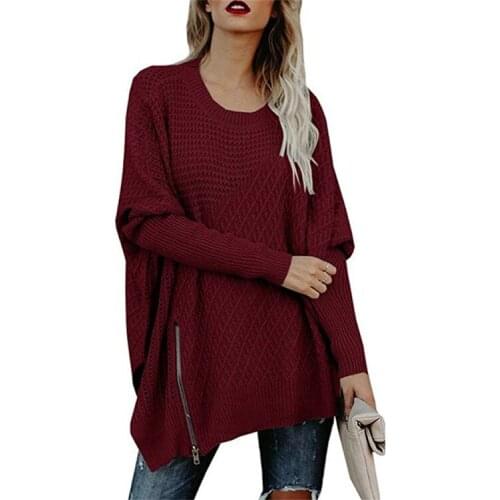 LOGAMI Womens Sweaters 2018 Winter Irregular Zipper Autumn Knitted Womens Jumpers Loose Casual Pullovers