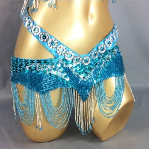 Free shipping Sexy Womens beads sequins Belly Dance Costume Hip Scarf Wrap bellydance Belt with tassel bellydancing waist chain