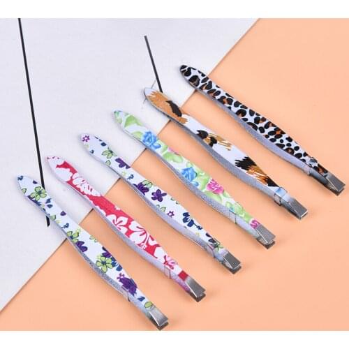 1pc Eyebrow Tweezer Flower Printed Stainless Steel Eyebrow Tweezer Makeup Tools