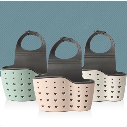 1Pcs Adjustable Soap Sponge Drain Rack Sink Shelf Green/Pink/Beige Bag Faucet Holder Love Pattern Kitchen Accessories