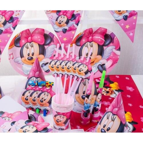 2019 51pcs/set Pink Minni theme party set kids birthday party sets plate cup hats tablecloth evening party set celebration decor