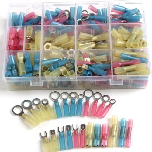240Pcs Assorted Insulated Terminals Fork Ring Spade Waterproof Wire Solder Crimp Terminals Electrical Heat Shrink Butt Connector