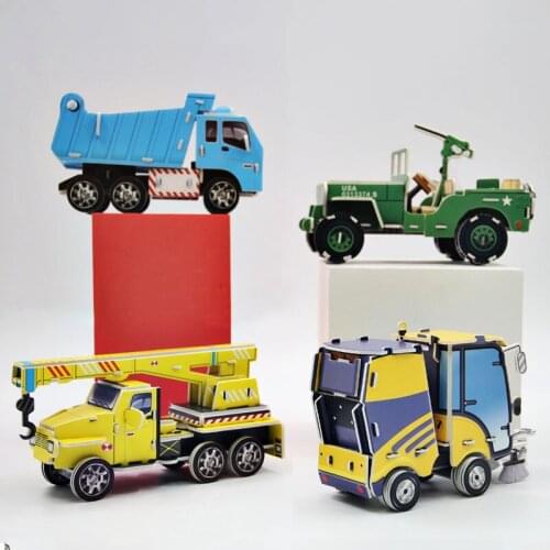 DIY handmade paper 3D three-dimensional puzzle engineering vehicle model assembly puzzle brain toy gift educational toys