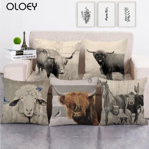 45cm*45cm sheep and cow black design cushion cover linen/cotton sofa and seat pillow cover decorative pillow case
