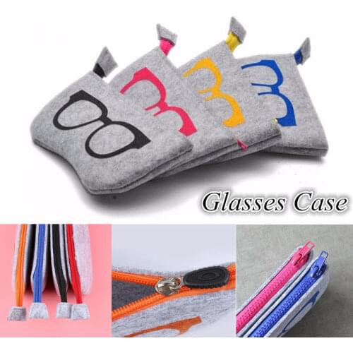 Unisex Personality Portable Cosmetic Felt Glasses Case Bag Case Box Soft Wool Zipper Soleil Protector Sunglasses Pouch