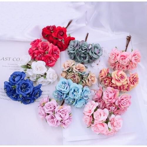 6pcs/lot silk roses fake stamen plastic diy christmas garland home wedding decor bridal accessories clearance artificial flowers
