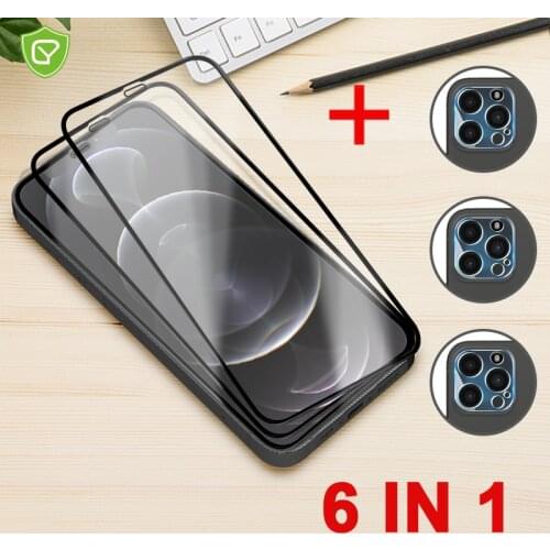 6 in 1 protective glass for iphone 12 pro max screen protector lens camera tempered glass For iphone 11 pro XS XR MAX 8 7 6s SE