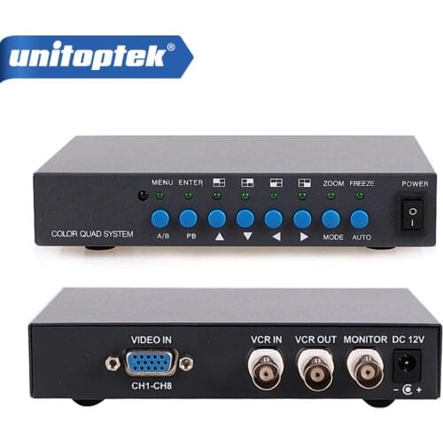 8 Channel Digital Color Quad System Video Processor Splitter BNC Switcher for Security System