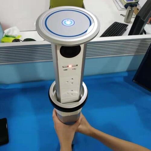 US power with bluetooth speaker with top wireless charging motorized pop up kitchen office desk socket /smart pop up socket