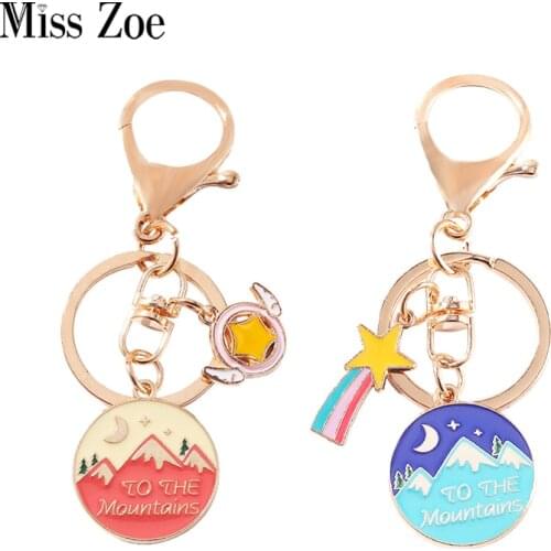 Mountains Keychain Moon Star Adventure Mountain Peak Charm Key Chain Keyring Men Women Accessories Jewelry Gift for Hiker