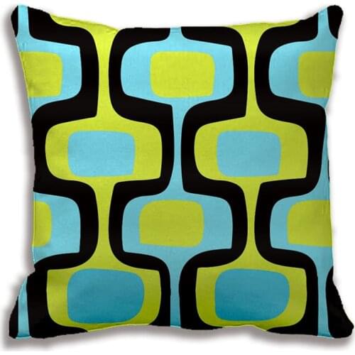 Mid-Century Aqua and Chartreuse Retro Pattern Throw Pillows Decorative Cushion Cover Green Pillow Case Customize Gift By Lvsure