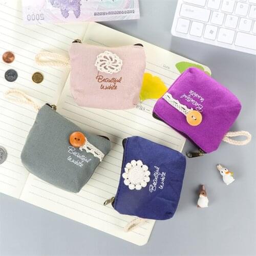 DL Simple solid zero wallet creative cartoon lovely flowers canvas hand coin bag wholesale new students cute funny bag