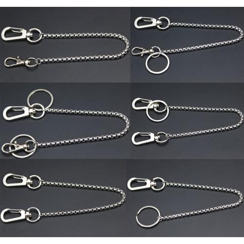Long Metal Wallet Square Box Chain Leash Pant Jean Keychain Ring Clip Mens Hip Hop Stainless Steel Jewelry