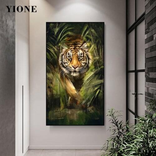 Graffiti Green Leaf Jungle Tiger Oil Painting Custom Modern Wild Animal Wall Art Canvas Prints Poster Picture for Living Room