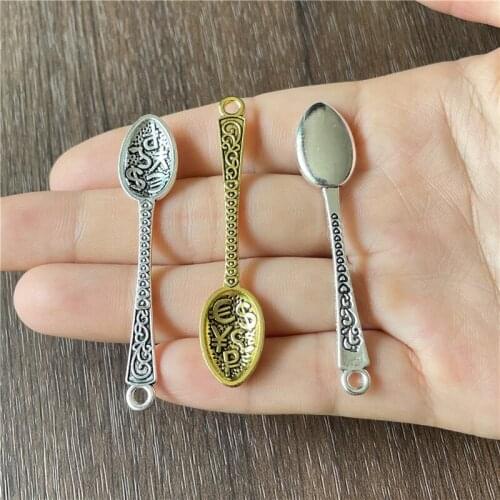 JunKang Zinc Alloy Antique Silver Coin Pattern Spoon Necklace Pendant DIY Amulet Making Jewelry Connector Accessories