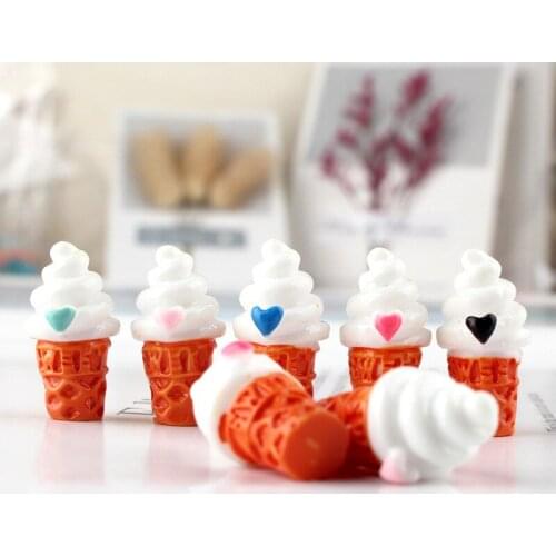 Kawaii Resin Cabochons 10pcs 13*24mm Miniature Ice Cream Food Embellishments Scrapbooking Patch Sticker Fit Charms Ornament DIY
